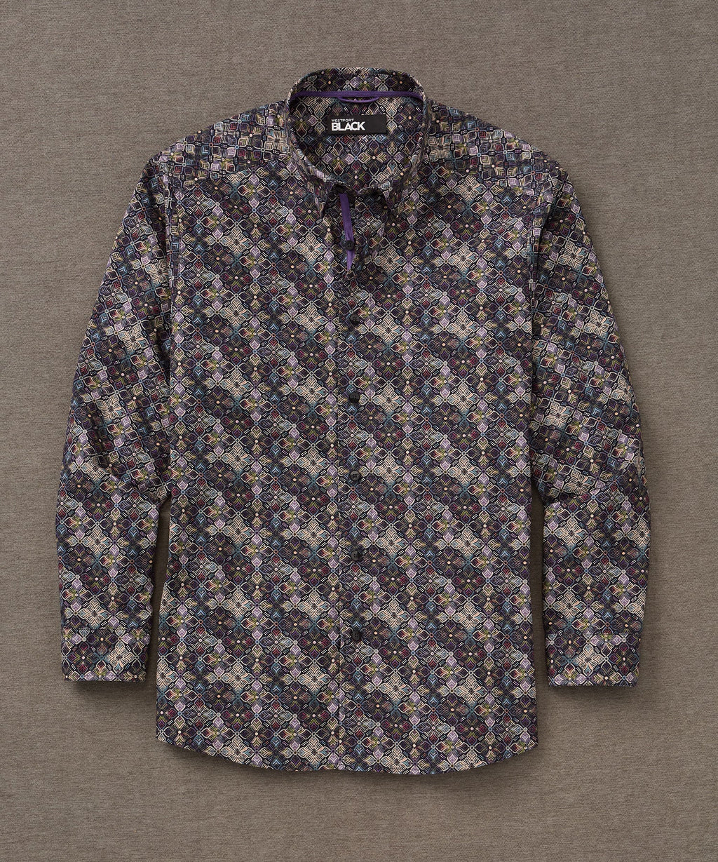 Long Sleeve Medallion Print Cotton Sport Shirt – Multi