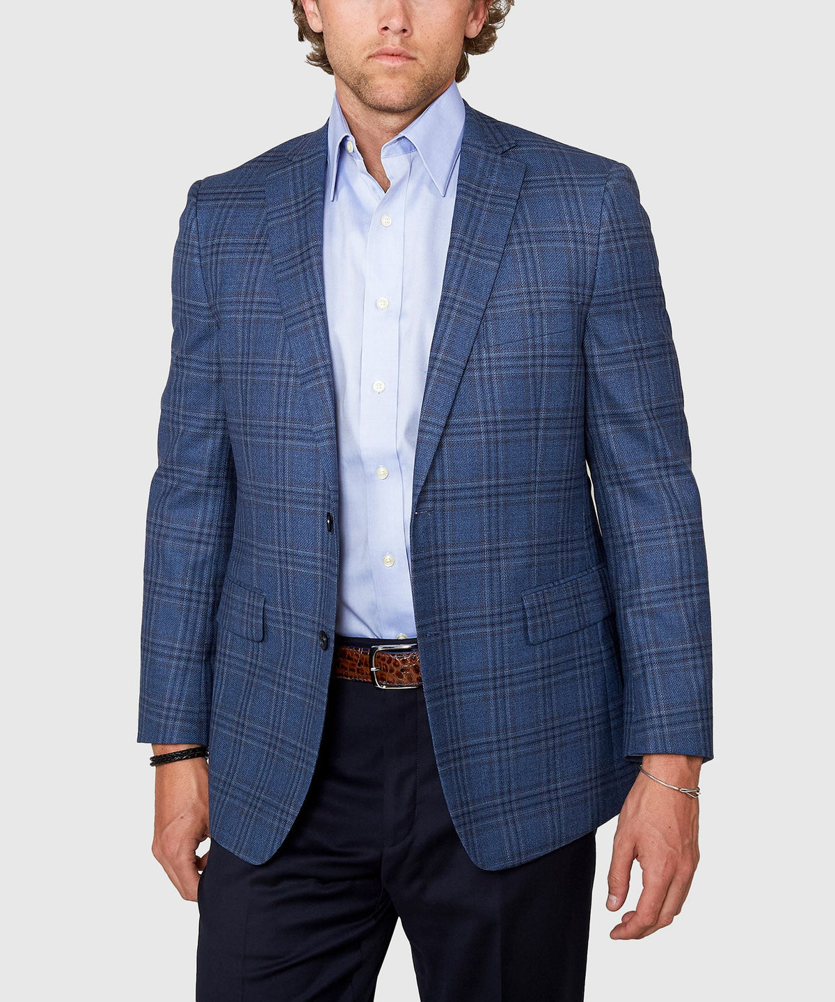 Two Button Plaid Wool Sport Coat – Blue