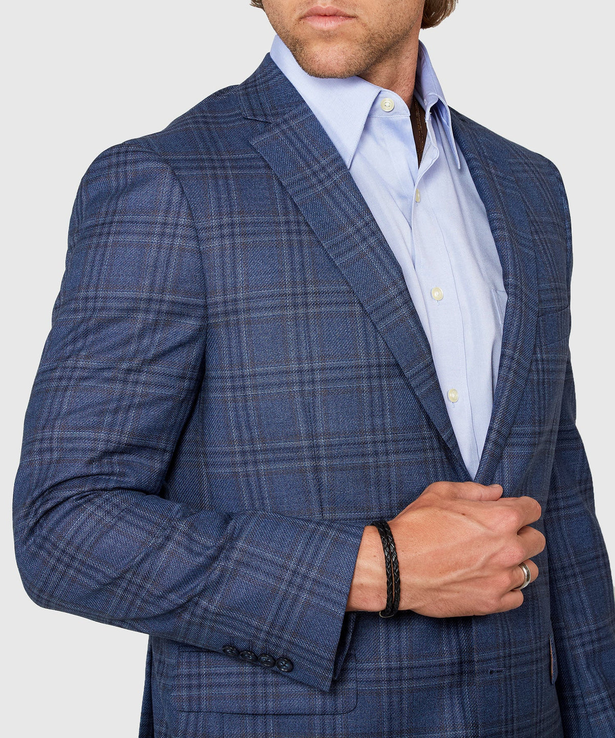 Two Button Plaid Wool Sport Coat – Blue