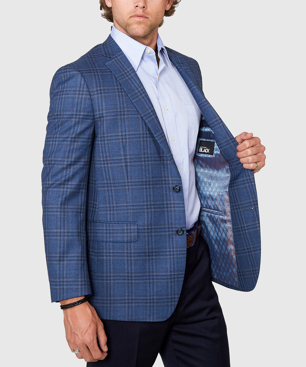 Two Button Plaid Wool Sport Coat – Blue