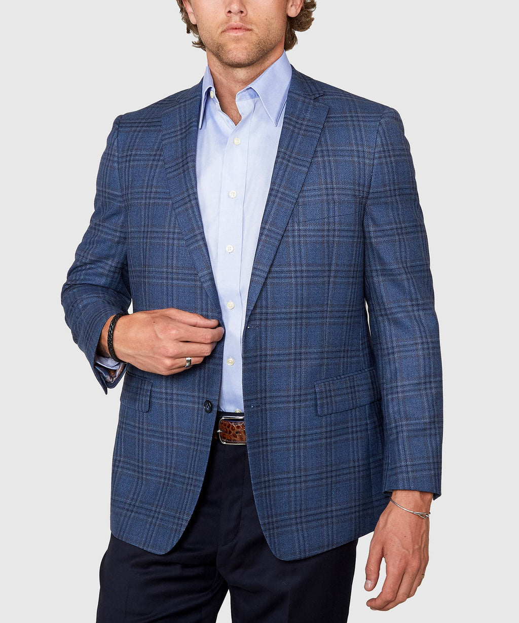 Two Button Plaid Wool Sport Coat – Blue
