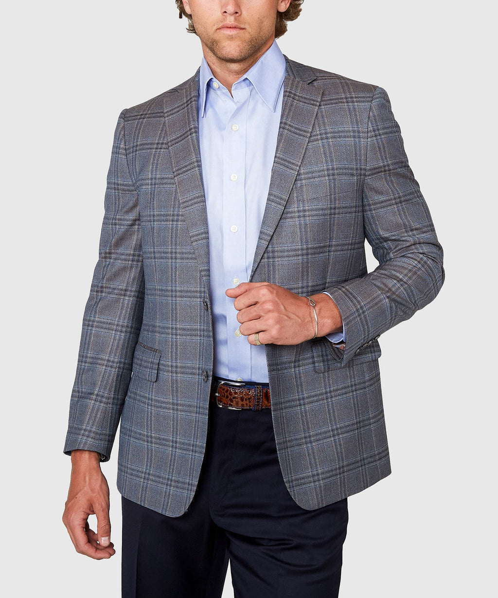 Two Button Windowpane Wool Sport Coat – Grey