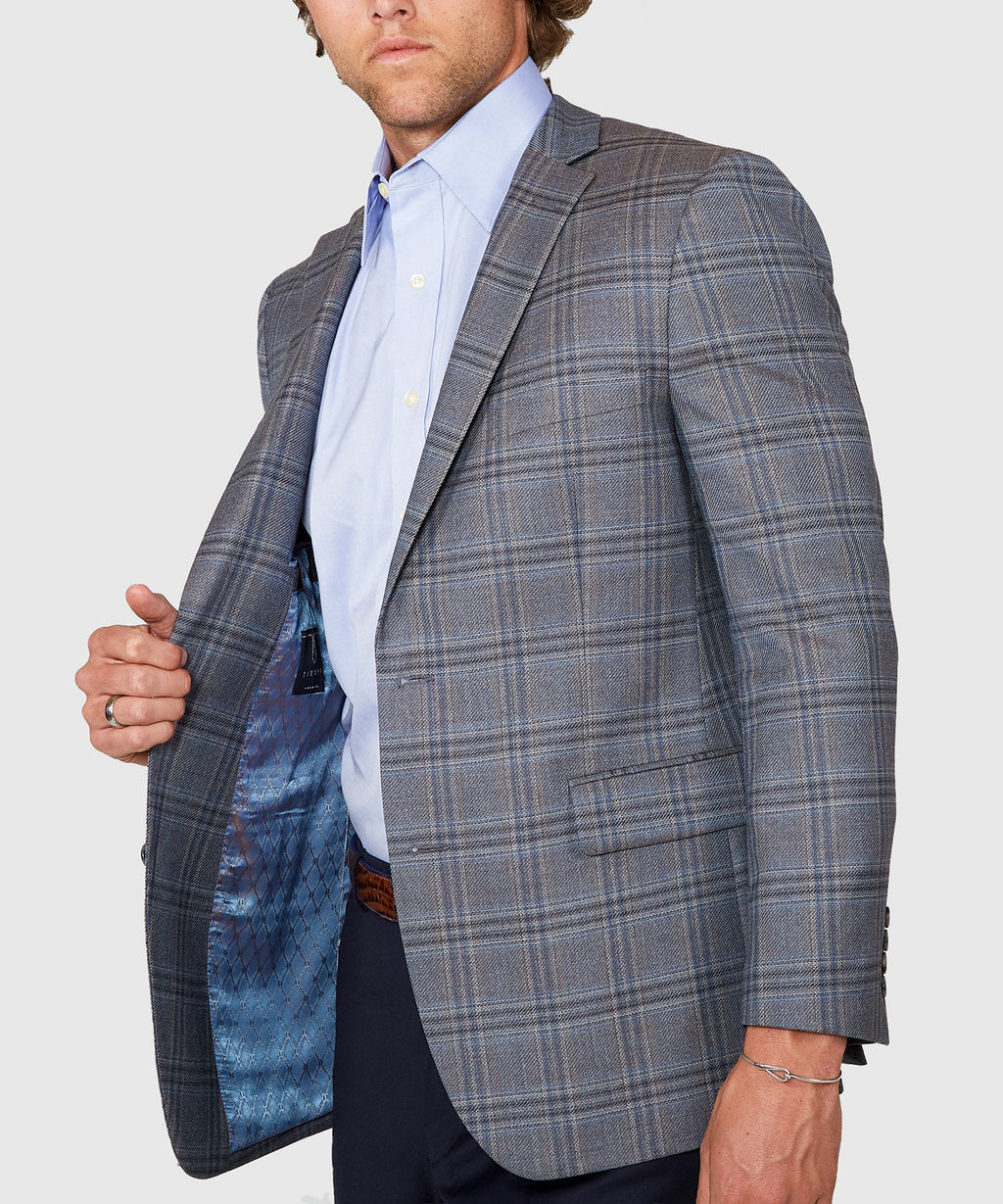 Two Button Windowpane Wool Sport Coat – Grey
