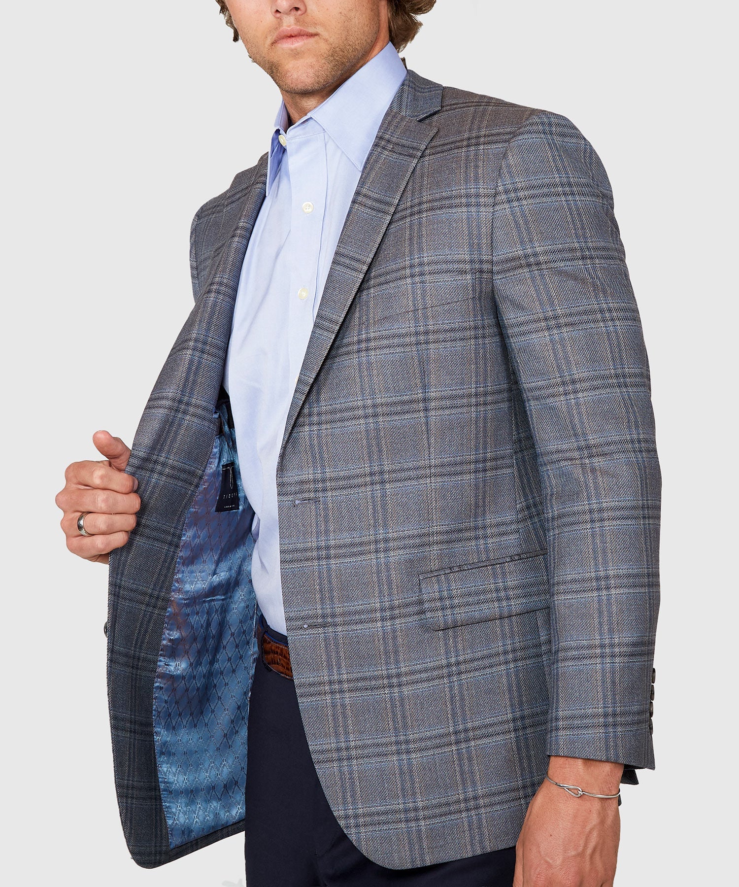 Two Button Windowpane Wool Sport Coat – Grey