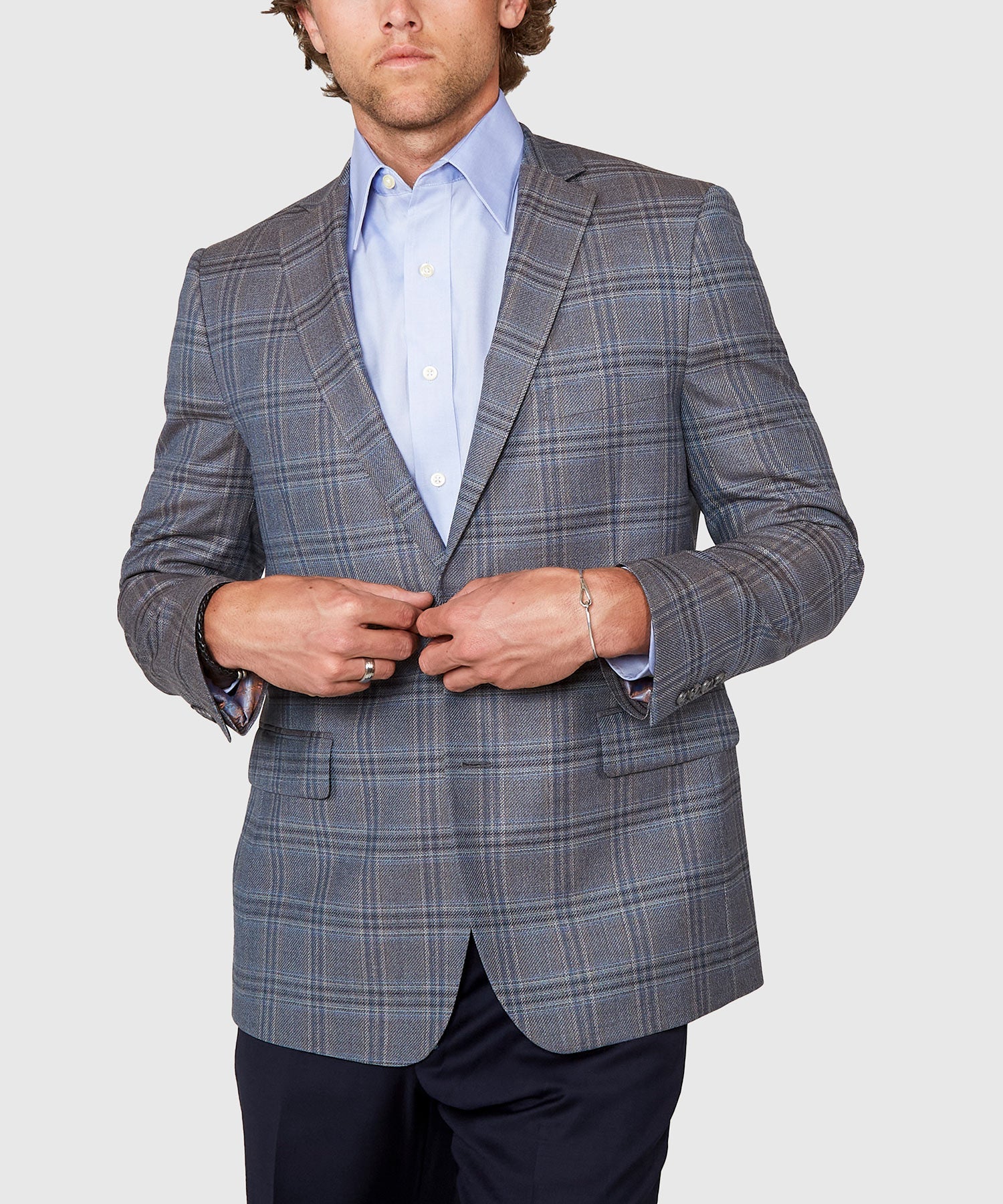 Two Button Windowpane Wool Sport Coat – Grey