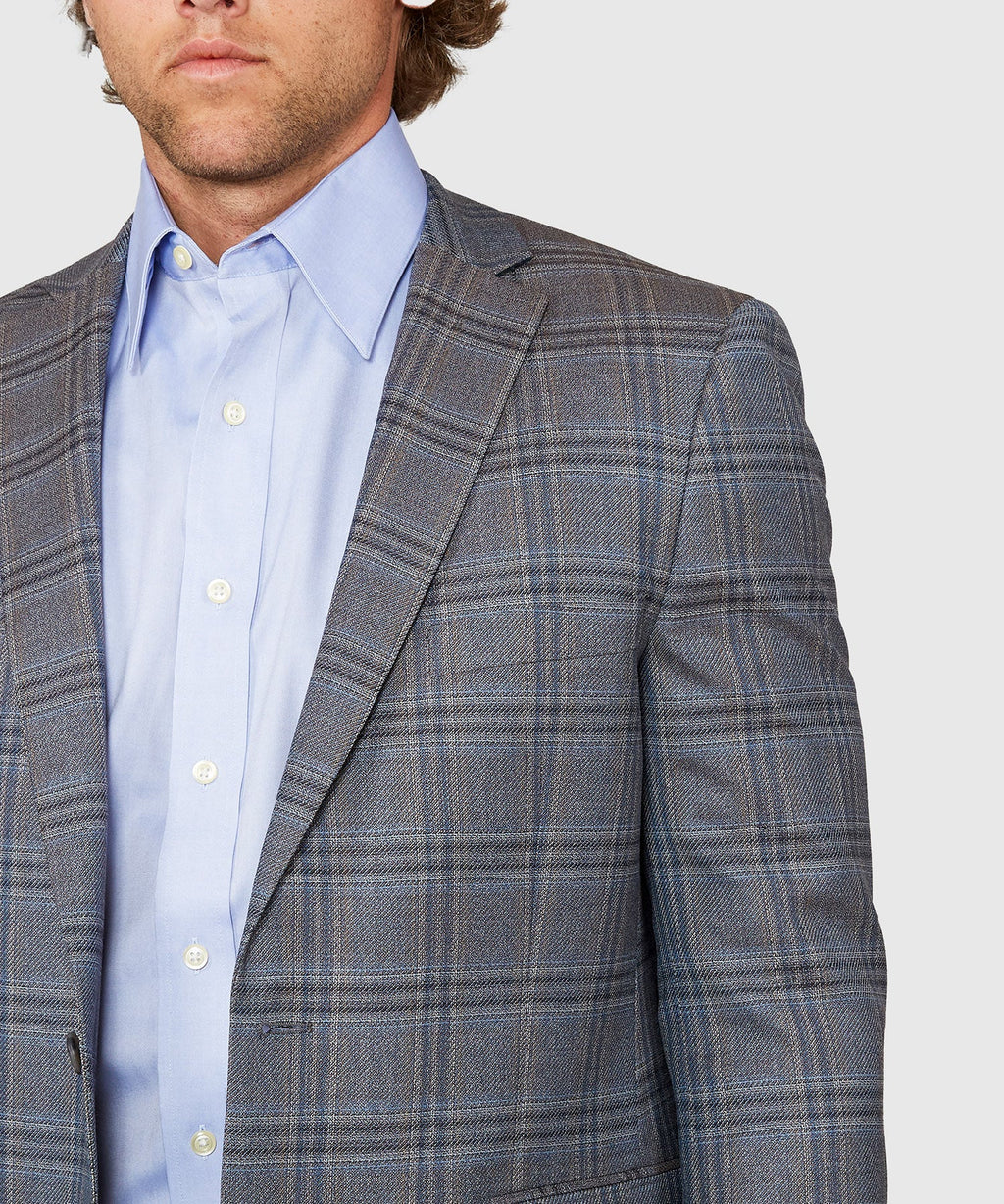 Two Button Windowpane Wool Sport Coat – Grey