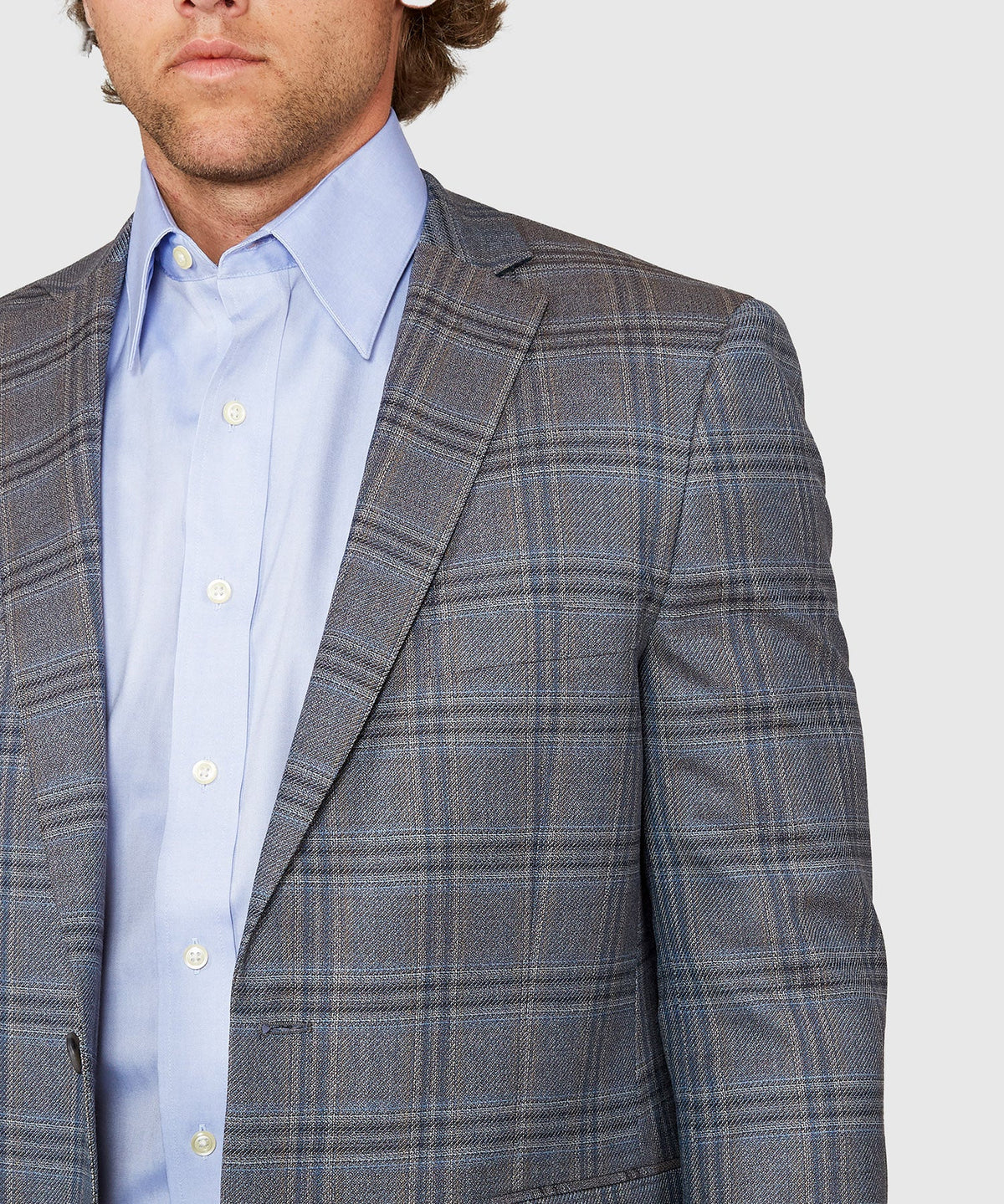 Two Button Windowpane Wool Sport Coat – Grey