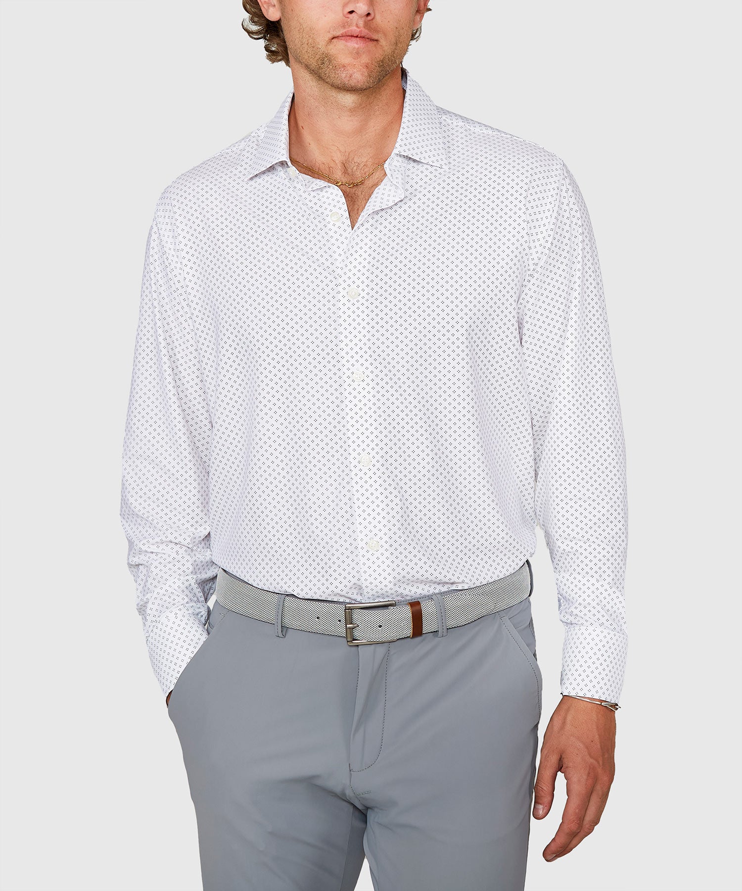 Long Sleeve Performance Print Sport Shirt – Black/White