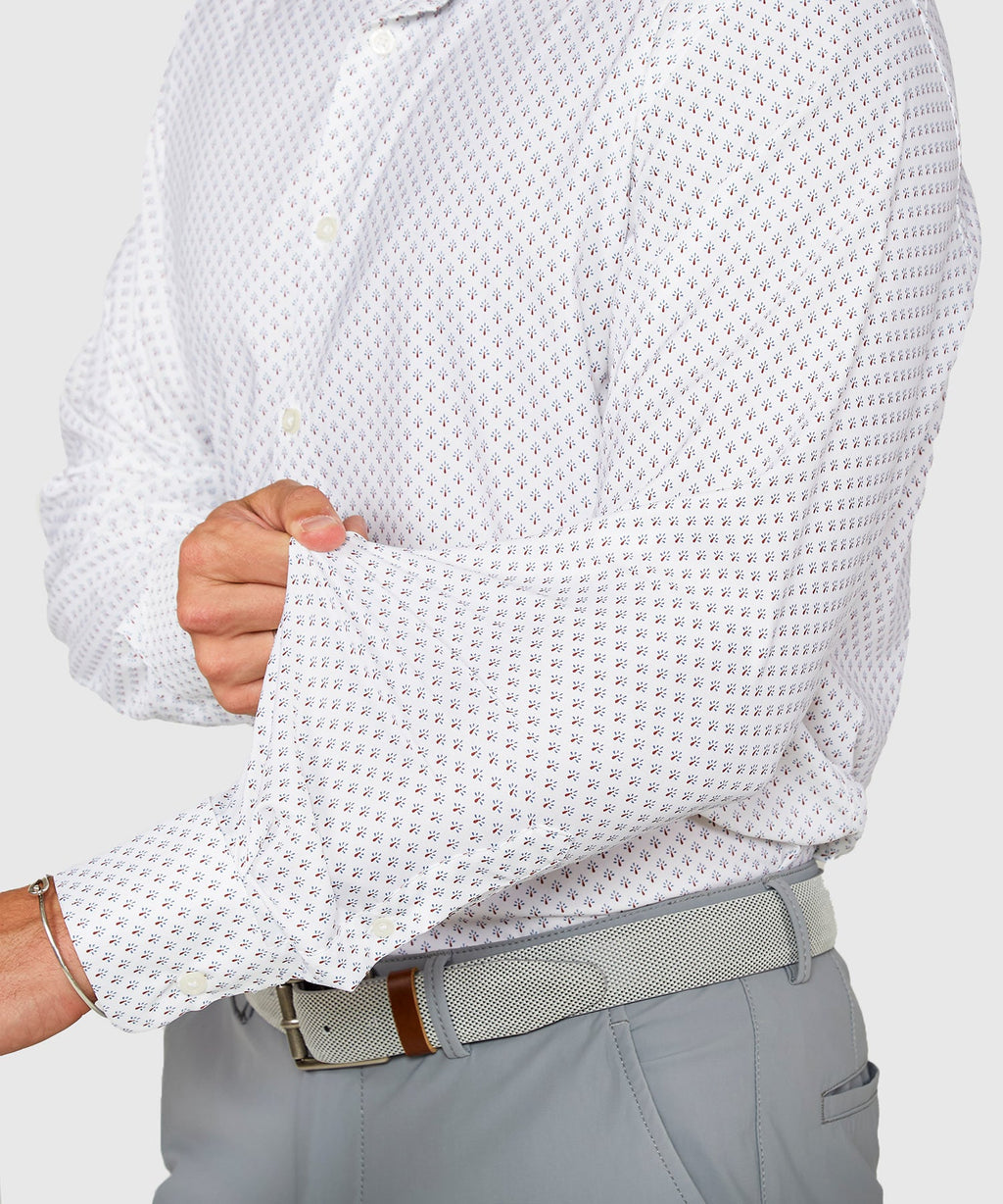 Long Sleeve Performance Print Sport Shirt – Ruby/Navy