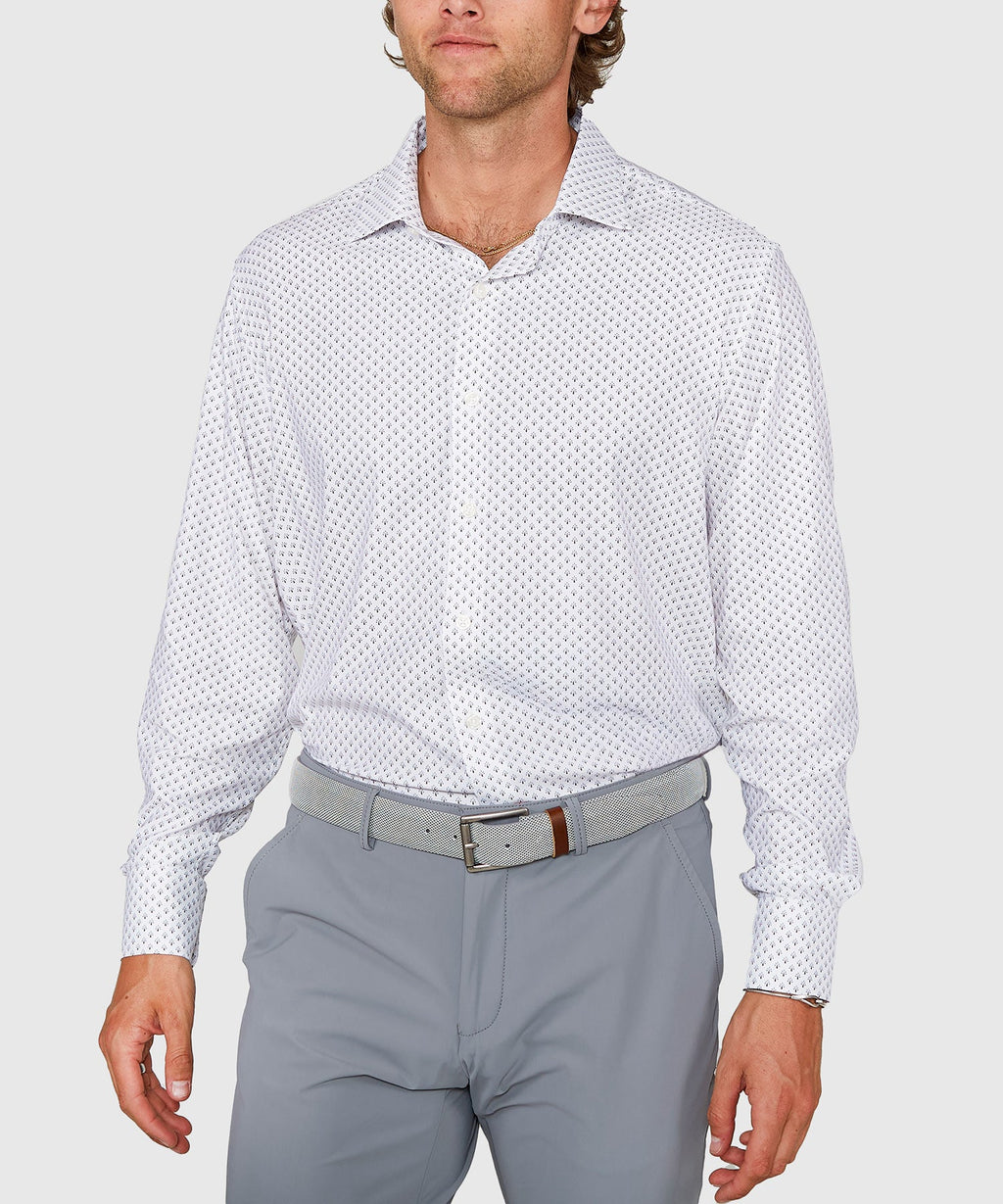 Long Sleeve Performance Print Sport Shirt – Ruby/Navy