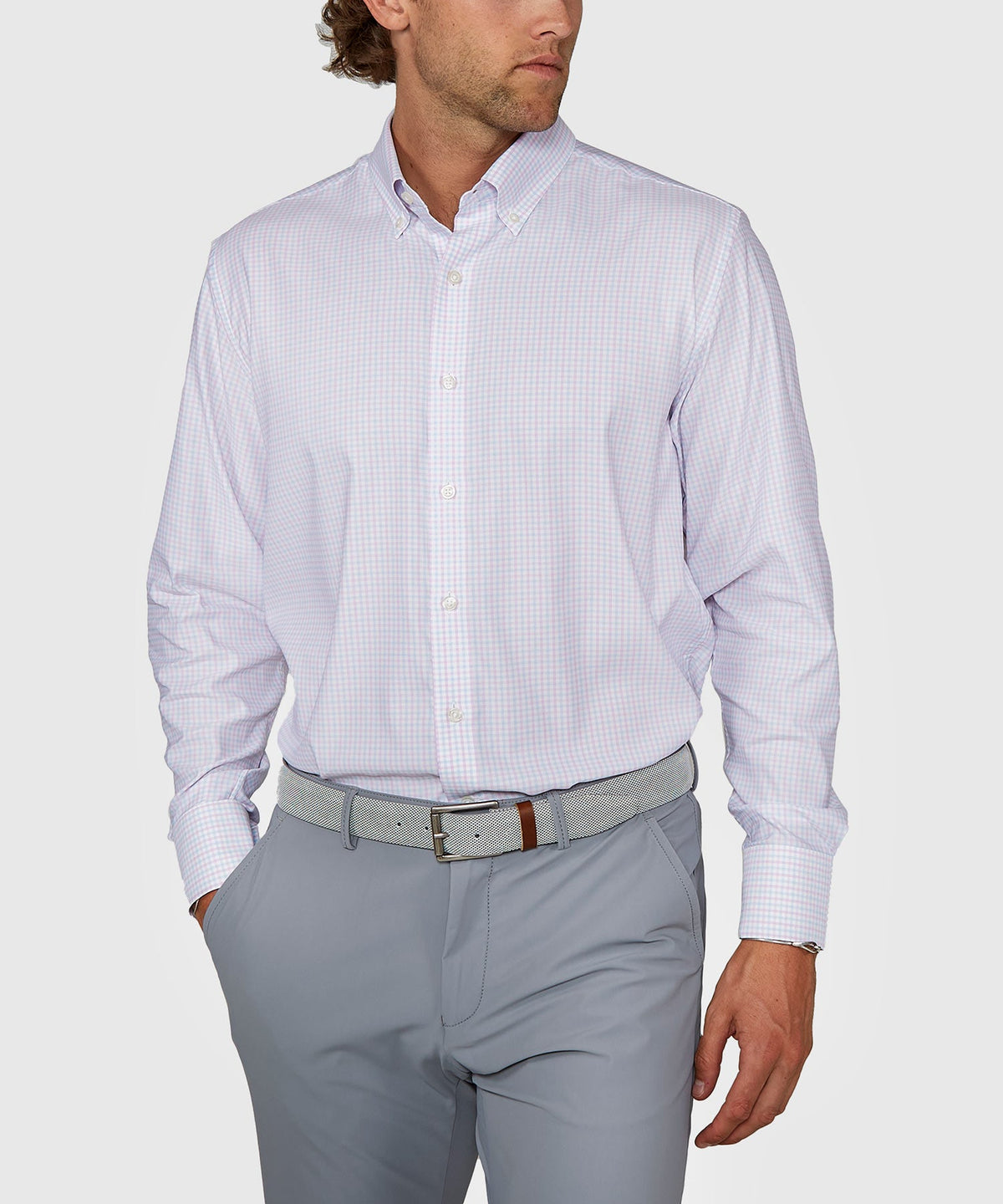 Long Sleeve Performance Plaid Sport Shirt – Lilac/Sky