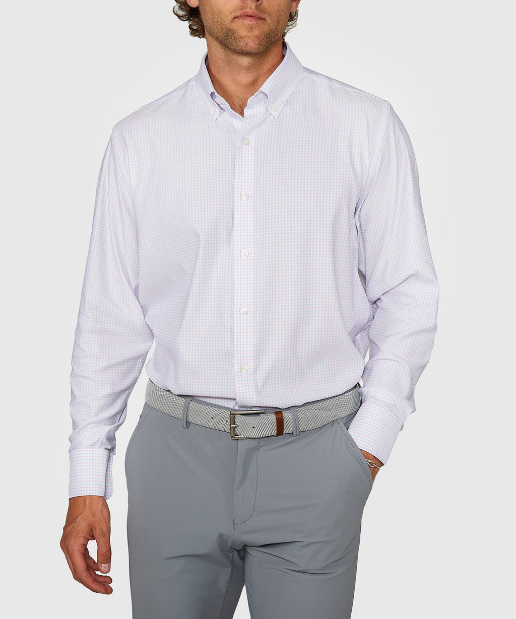 Long Sleeve Performance Plaid Sport Shirt – Lilac/Sky