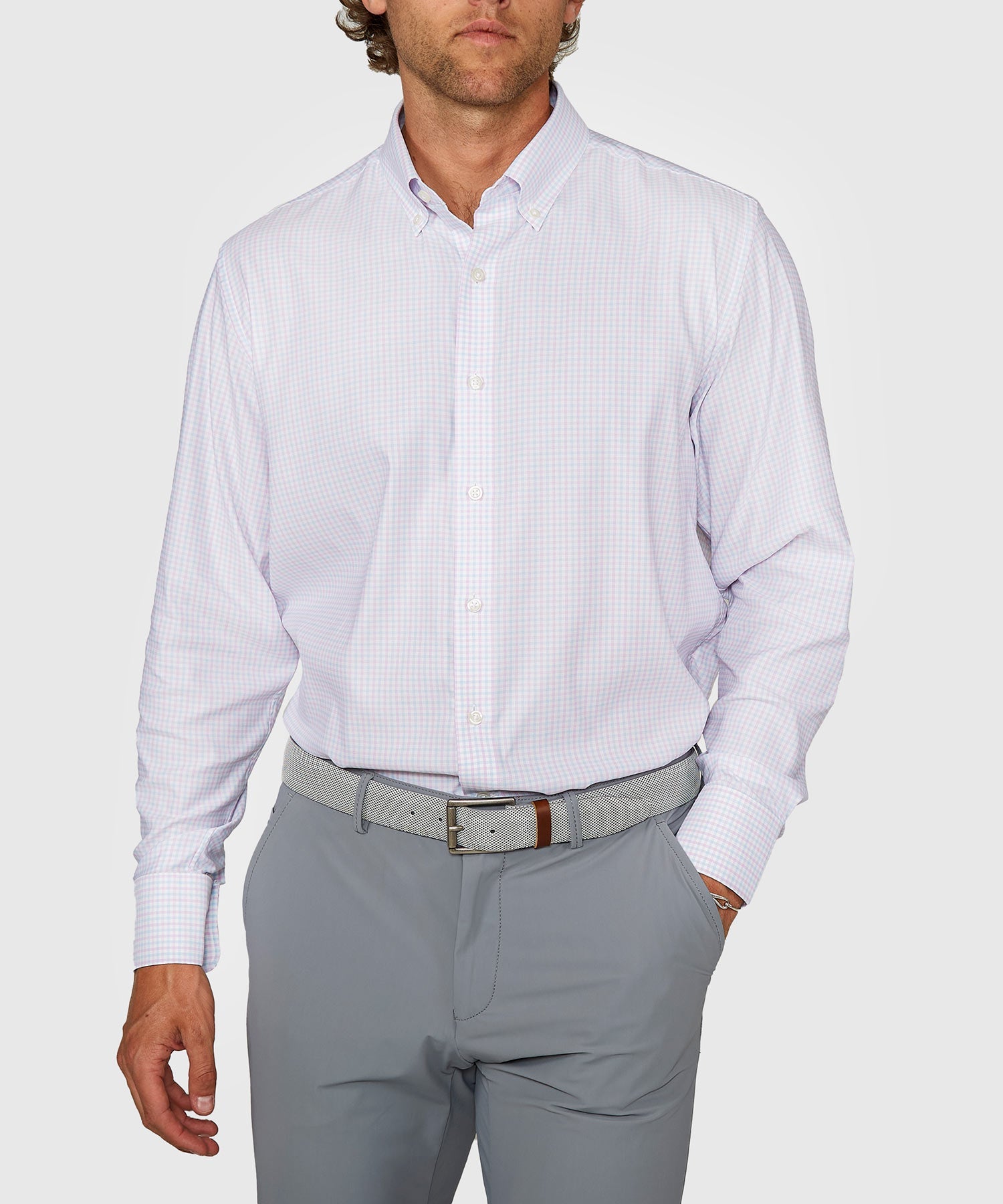 Long Sleeve Performance Plaid Sport Shirt – Lilac/Sky