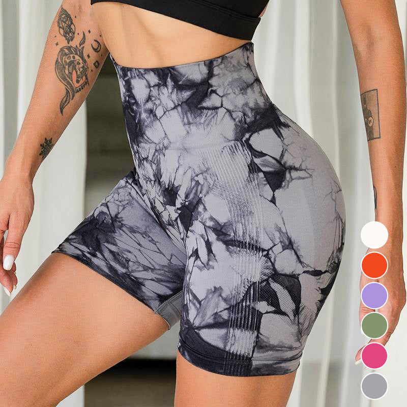 Sportshort met hoge elasticiteit en willekeurig verfpatroon