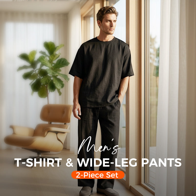 2026 New Arrivals Men's T-Shirt & Wide-Leg Pants 2-Piece Set