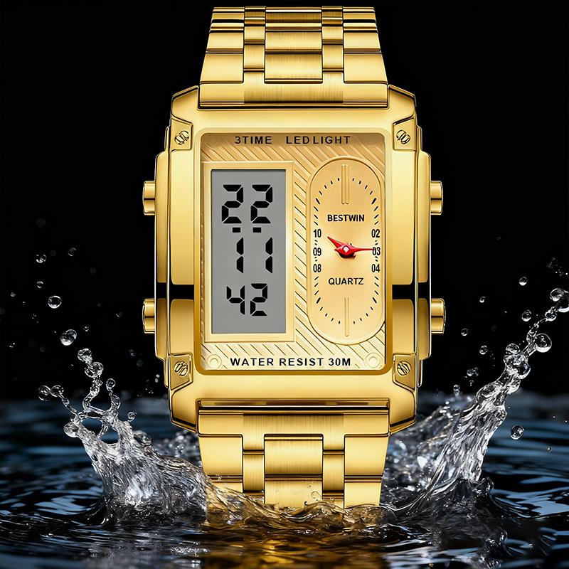 Men's Square Creative Dual-Movement Multifunctional Sports Watch