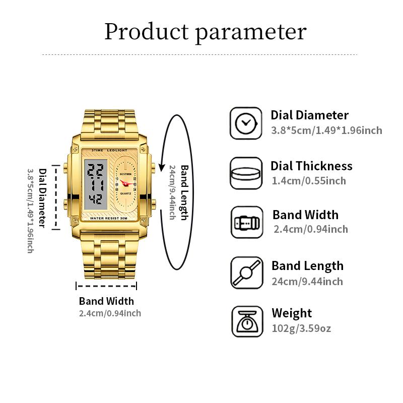 Men's Square Creative Dual-Movement Multifunctional Sports Watch