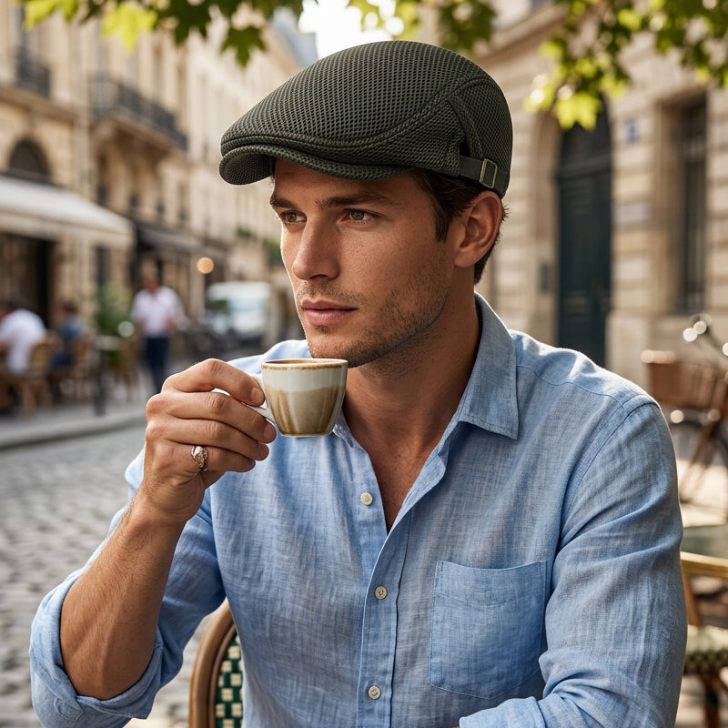 Breathable Flat Cap with Adjustable Strap ¨C Mesh Fabric, Classic Ivy Style & Built-in Sweatband