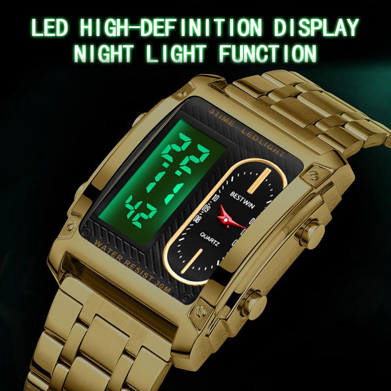 Men's Square Creative Dual-Movement Multifunctional Sports Watch