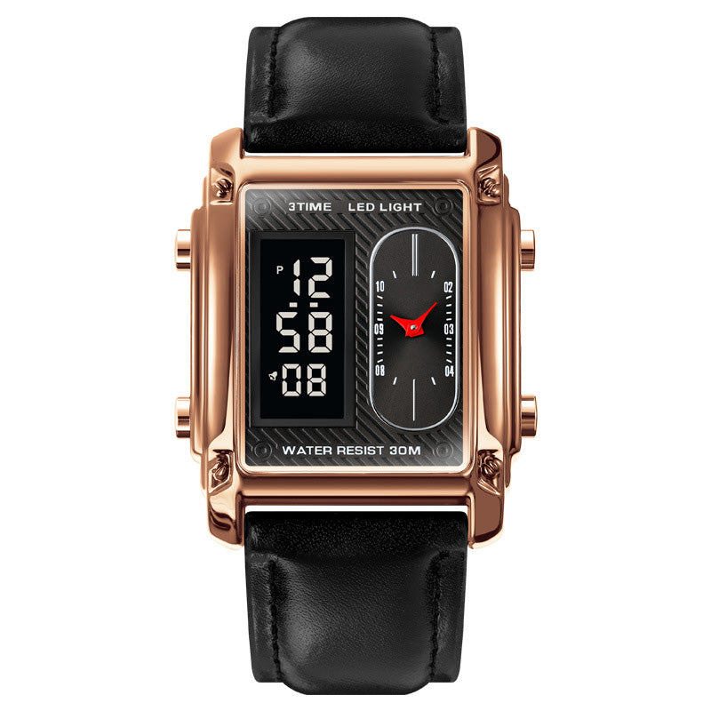 Men's Square Creative Dual-Movement Multifunctional Sports Watch