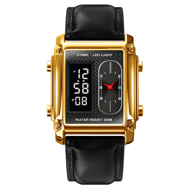 Men's Square Creative Dual-Movement Multifunctional Sports Watch