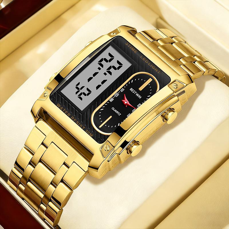 Men's Square Creative Dual-Movement Multifunctional Sports Watch