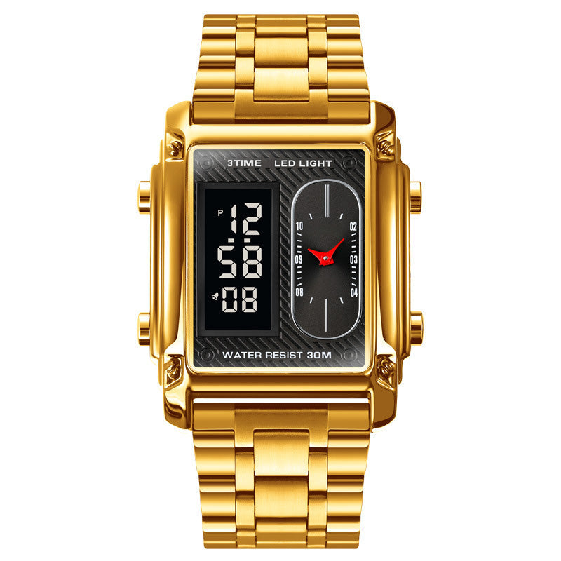 Men's Square Creative Dual-Movement Multifunctional Sports Watch