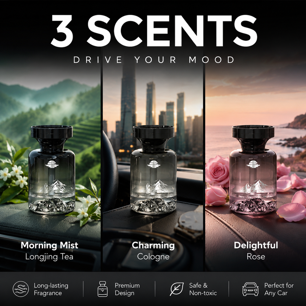 110ml Long-Lasting Car Air Freshener ¨C Natural plant extracts, eliminates smoke & pet odours. Weeks of freshness. Mountain design. Breath e