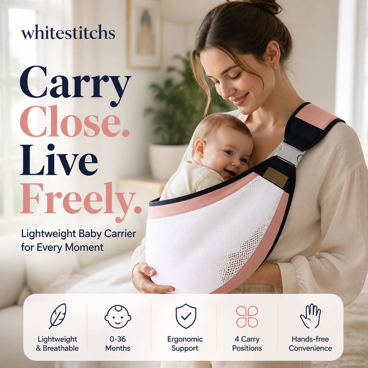 4-in-1 Breathable Baby Carrier 0-36 Months, Front/Back/Facing In/Out