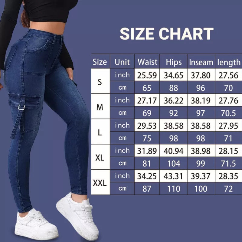 Stretch cargospijkerbroek voor dames met hoge taille