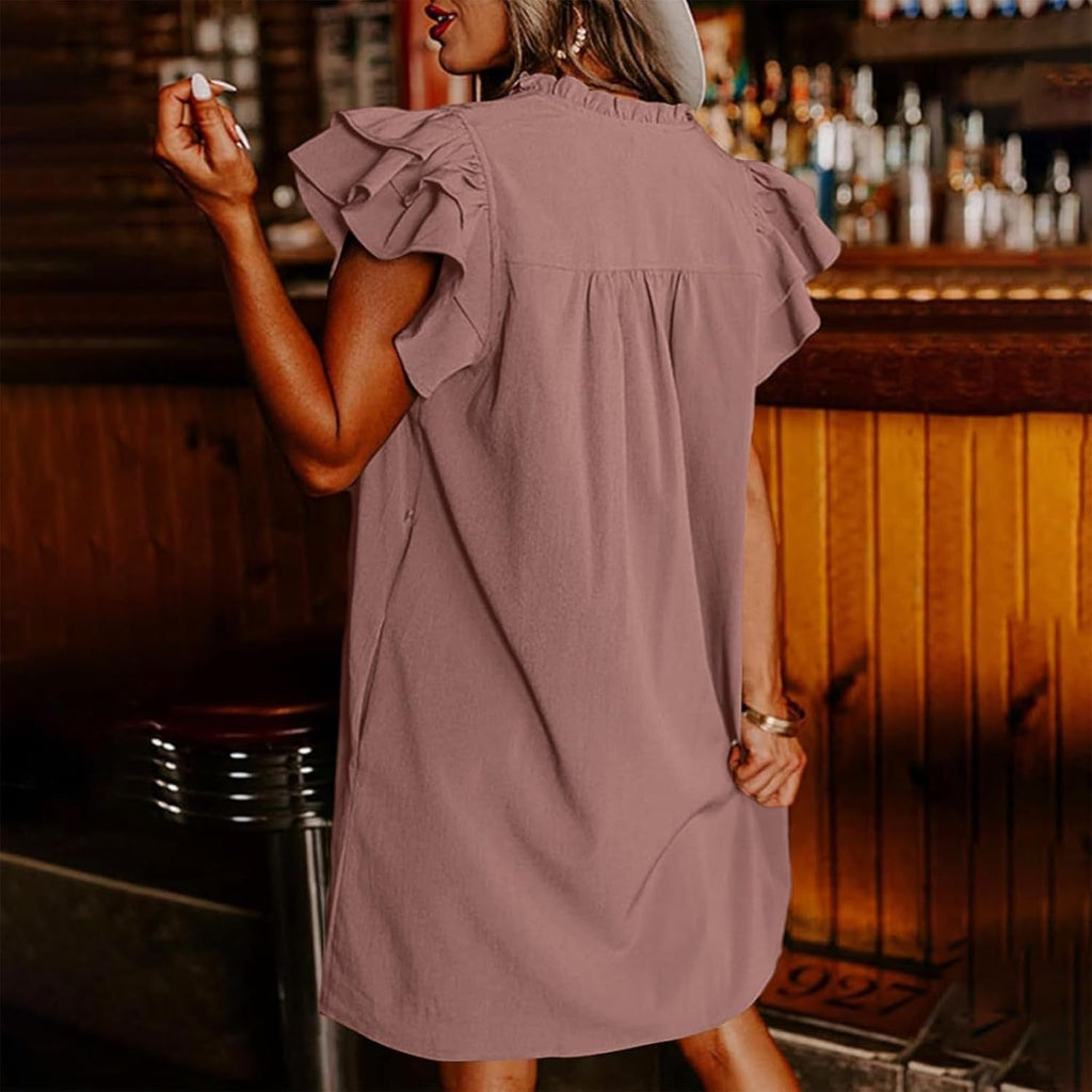 Summer Specials Women's Casual V-Neck Ruffle Pleated Dress