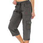Effen cargobroek voor dames met hoge taille, trekkoord en 3/4-lengte