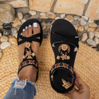 Flache, atmungsaktive Sandalen für Damen mit runder Zehenpartie