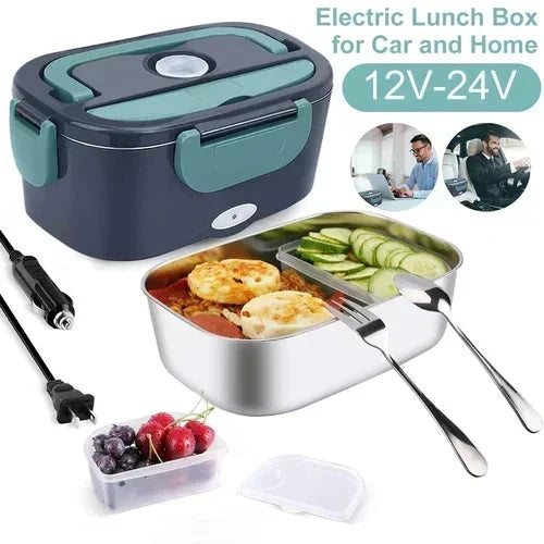 2026 - Draagbare elektrische lunchbox met verwarmingsfunctie 2-in-1 | 12V voor in de auto en 230V voor thuis, 1,5 l roestvrij staal, snel opwarmen met 60W