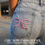 High-Elasticity Plus-size Embroidered Bow Jeans