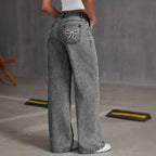 High-Elasticity Plus-size Embroidered Bow Jeans