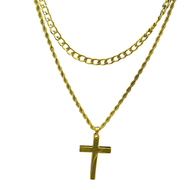 Double Layer Cross Pendant Necklace
