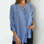 Gestreiftes Button-down-Hemd für Damen mit V-Ausschnitt