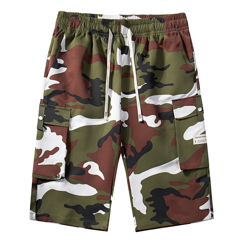 Cargo-short voor heren met camouflageprint en taille met trekkoord