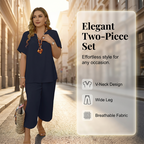 Lässiges Set für Damen aus kurzärmeligem Oberteil und Hose mit weitem Bein