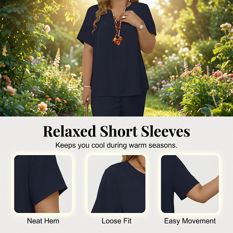 Lässiges Set für Damen aus kurzärmeligem Oberteil und Hose mit weitem Bein