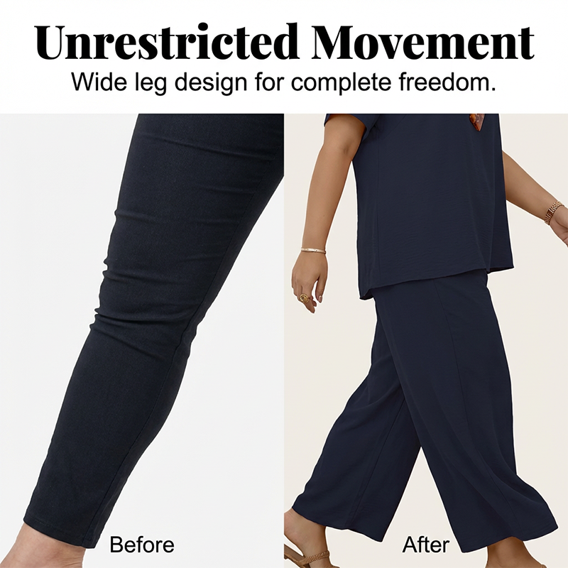Lässiges Set für Damen aus kurzärmeligem Oberteil und Hose mit weitem Bein