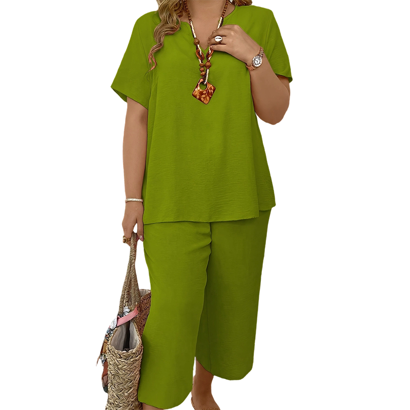 Lässiges Set für Damen aus kurzärmeligem Oberteil und Hose mit weitem Bein