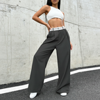Women's Wide-Leg Suit Pants with Contrast Waistband