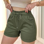 Lässige Damen-Shorts mit hohem Bund und Kordelzug