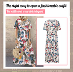 New Style Round Neck Casual Women's Retro Printed Loose Long Skirt