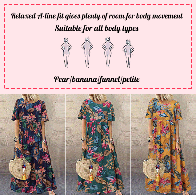 New Style Round Neck Casual Women's Retro Printed Loose Long Skirt