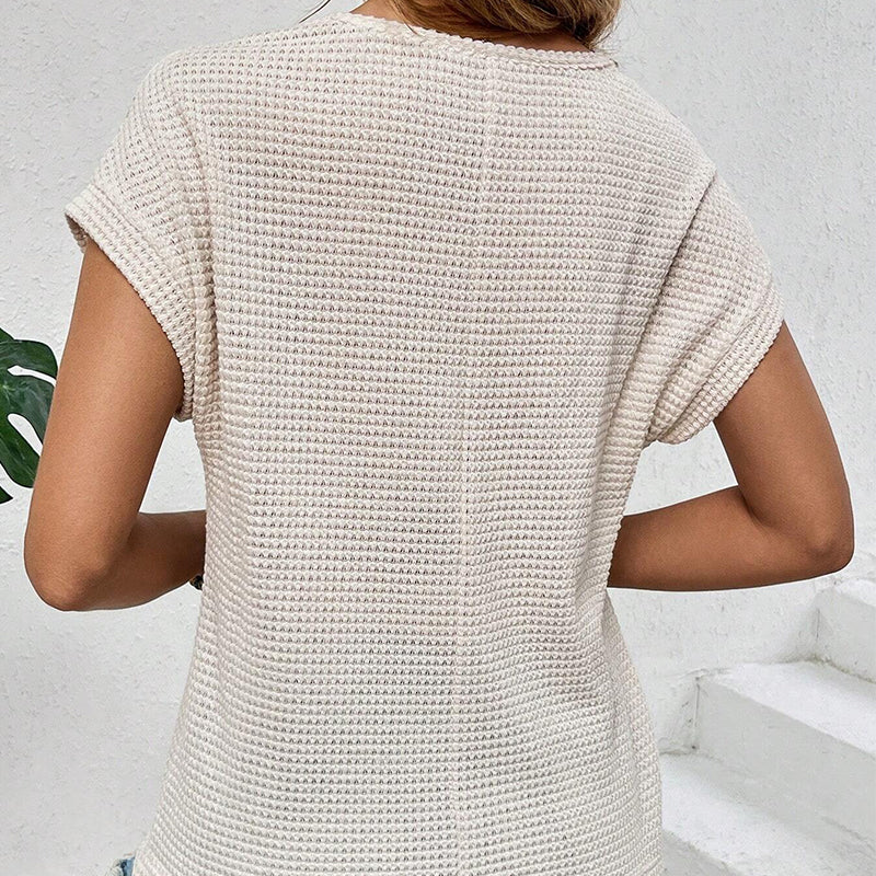 Gebreide top met mesh en korte mouwen