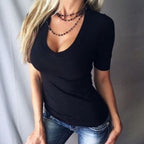 Slim-fit tops met diepe V-hals voor dames, zomercollectie