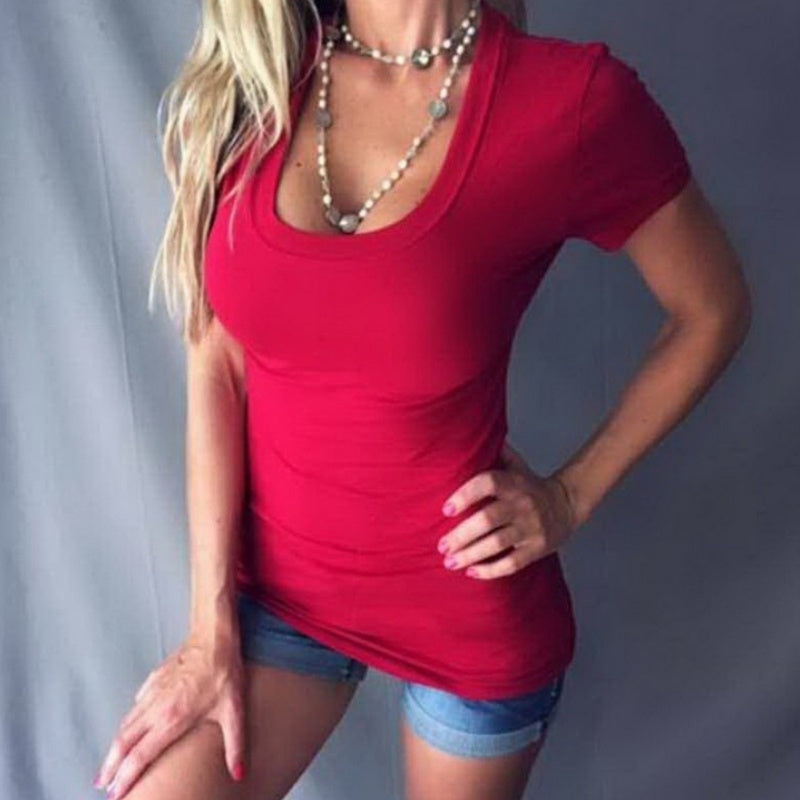 Slim-fit tops met diepe V-hals voor dames, zomercollectie